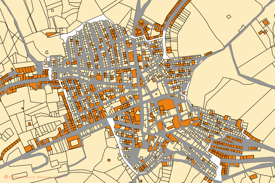 Mappa catastale del centro di Gibellina: particelle e fabbricati, cartografia Agenzia delle Entrate