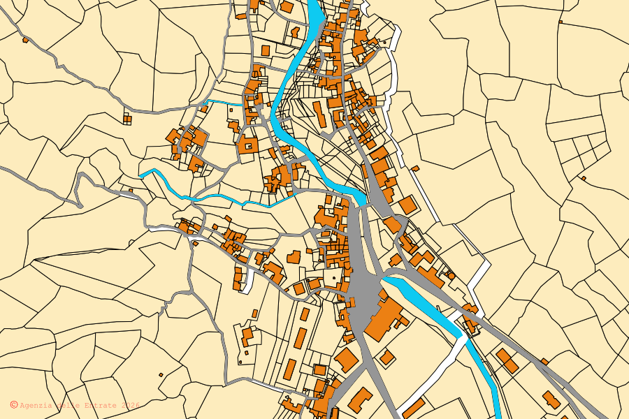 Mappa catastale del centro di Giffoni Sei Casali: particelle e fabbricati, cartografia Agenzia delle Entrate