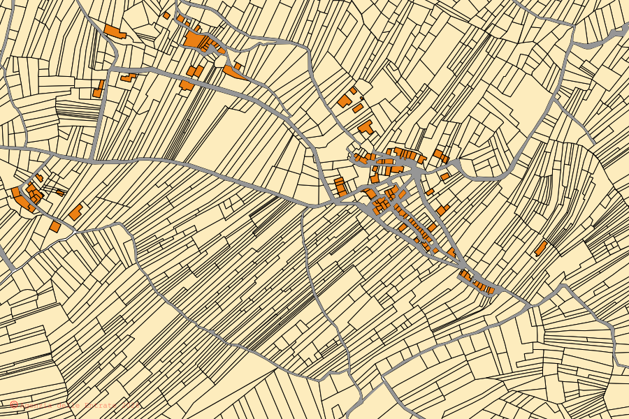 Mappa catastale del centro di Gioia dei Marsi: particelle e fabbricati, cartografia Agenzia delle Entrate