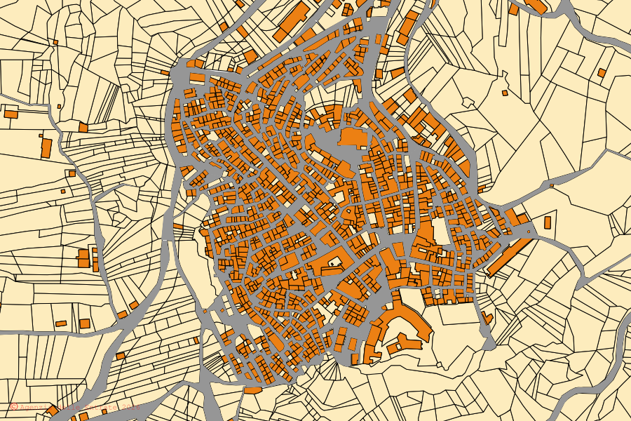 Mappa catastale del centro di Giuliana: particelle e fabbricati, cartografia Agenzia delle Entrate