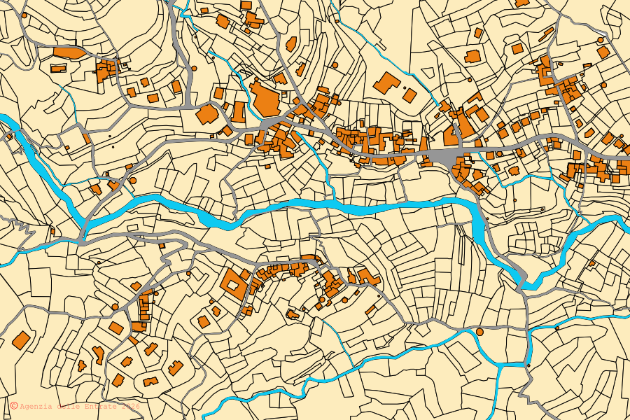 Mappa catastale del centro di Giustenice: particelle e fabbricati, cartografia Agenzia delle Entrate