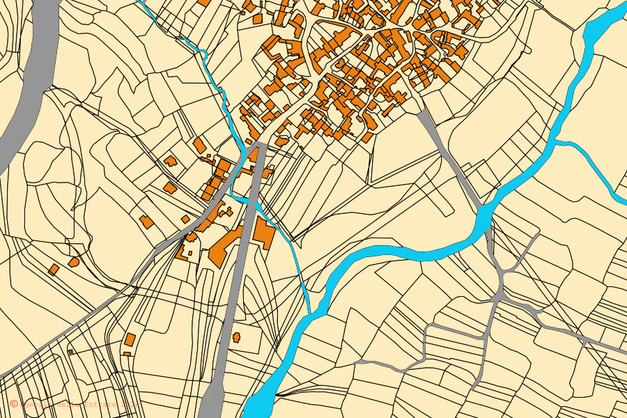 Mappa catastale del centro di Gonnoscodina: particelle e fabbricati, cartografia Agenzia delle Entrate