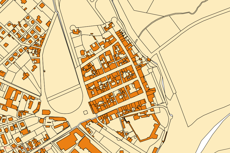 Mappa catastale del centro di Gradisca d'Isonzo: particelle e fabbricati, cartografia Agenzia delle Entrate