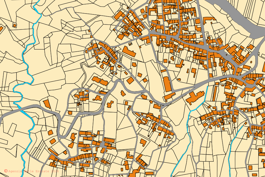 Mappa catastale del centro di Graglia: particelle e fabbricati, cartografia Agenzia delle Entrate