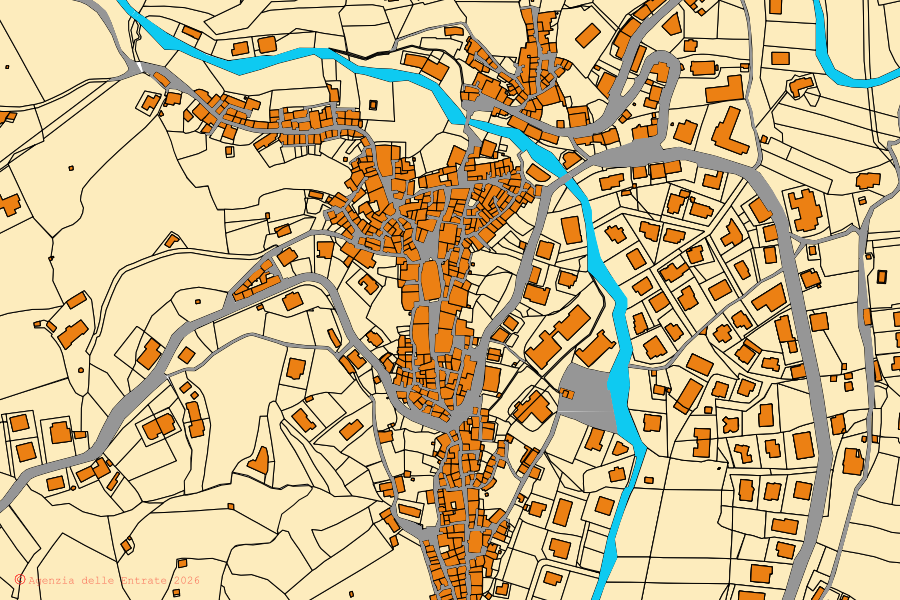 Mappa catastale del centro di Grimaldi: particelle e fabbricati, cartografia Agenzia delle Entrate
