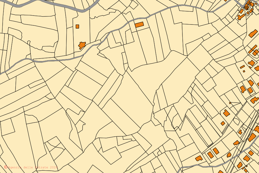 Mappa catastale del centro di Gropparello: particelle e fabbricati, cartografia Agenzia delle Entrate