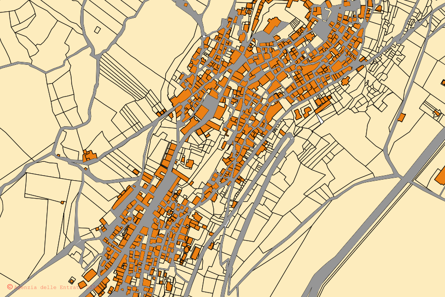 Mappa catastale del centro di Grumento Nova: particelle e fabbricati, cartografia Agenzia delle Entrate