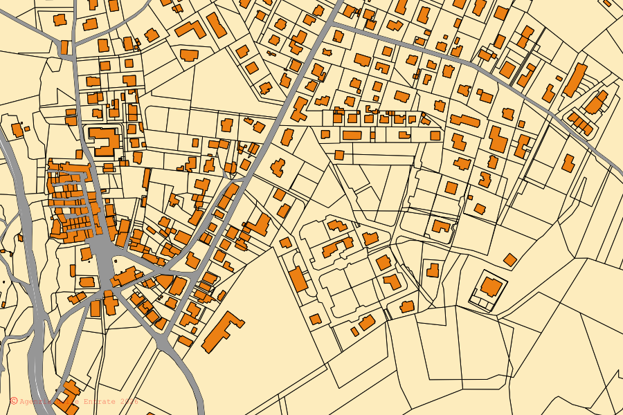 Mappa catastale del centro di Gualdo Cattaneo: particelle e fabbricati, cartografia Agenzia delle Entrate