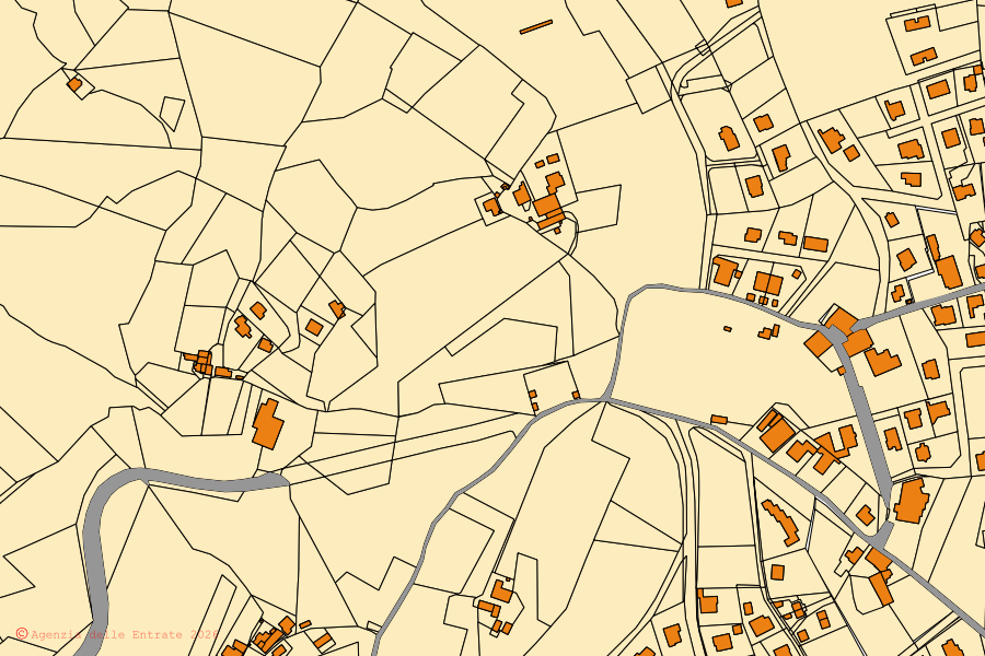 Mappa catastale del centro di Guiglia: particelle e fabbricati, cartografia Agenzia delle Entrate