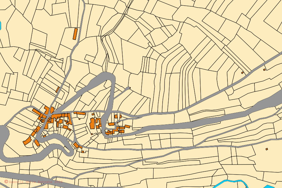 Mappa catastale del centro di Igliano: particelle e fabbricati, cartografia Agenzia delle Entrate