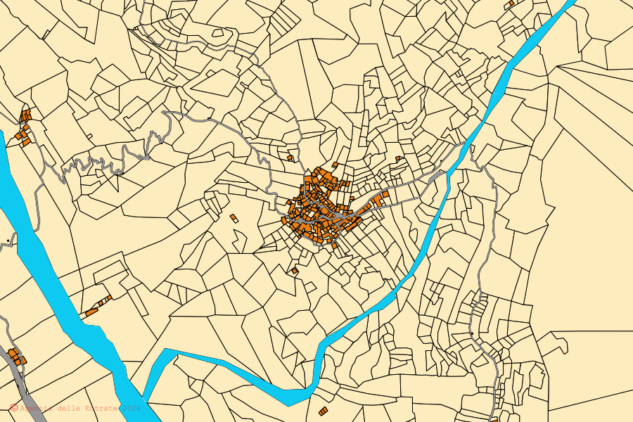 Mappa catastale del centro di Ingria: particelle e fabbricati, cartografia Agenzia delle Entrate