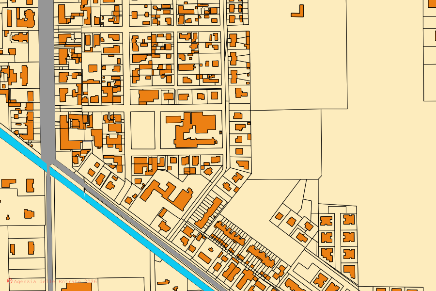 Mappa catastale del centro di Jolanda di Savoia: particelle e fabbricati, cartografia Agenzia delle Entrate