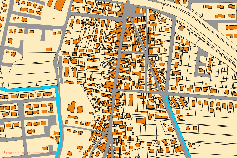 Mappa catastale del centro di Lagosanto: particelle e fabbricati, cartografia Agenzia delle Entrate