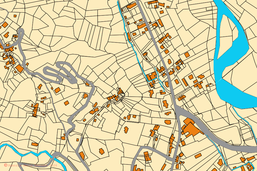 Mappa catastale del centro di Lanzo Torinese: particelle e fabbricati, cartografia Agenzia delle Entrate