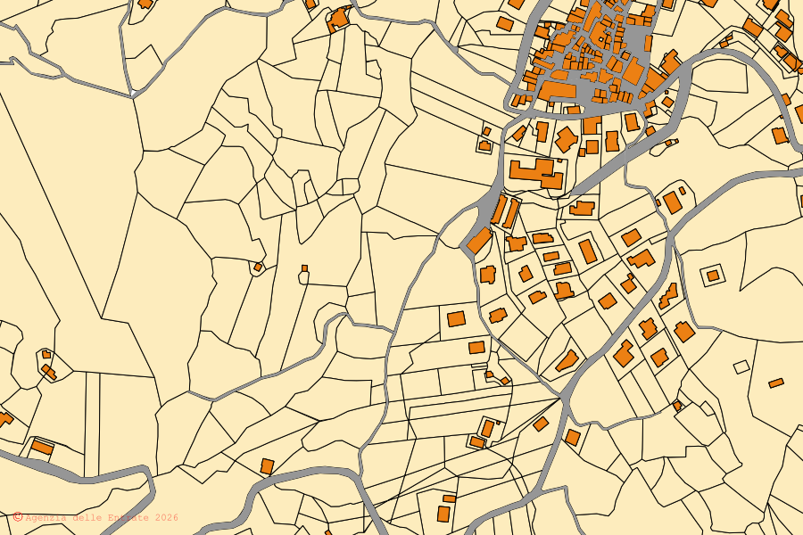 Mappa catastale del centro di Lappano: particelle e fabbricati, cartografia Agenzia delle Entrate