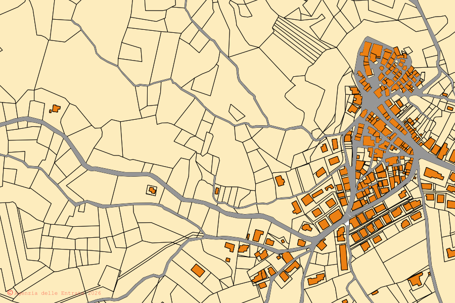 Mappa catastale del centro di Lentella: particelle e fabbricati, cartografia Agenzia delle Entrate