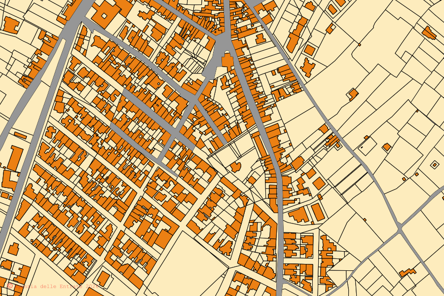 Mappa catastale del centro di Lequile: particelle e fabbricati, cartografia Agenzia delle Entrate