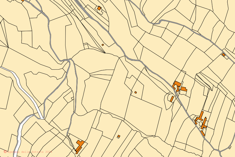 Mappa catastale del centro di Levice: particelle e fabbricati, cartografia Agenzia delle Entrate