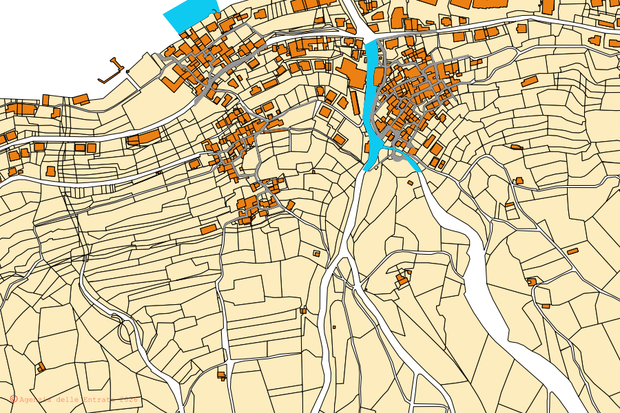 Mappa catastale del centro di Lezzeno: particelle e fabbricati, cartografia Agenzia delle Entrate