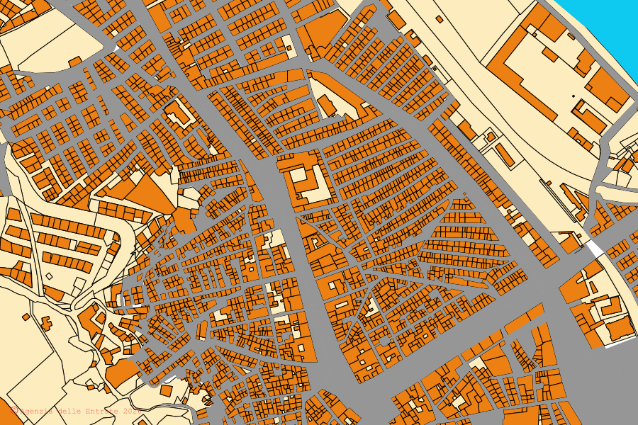 Mappa catastale del centro di Licata: particelle e fabbricati, cartografia Agenzia delle Entrate