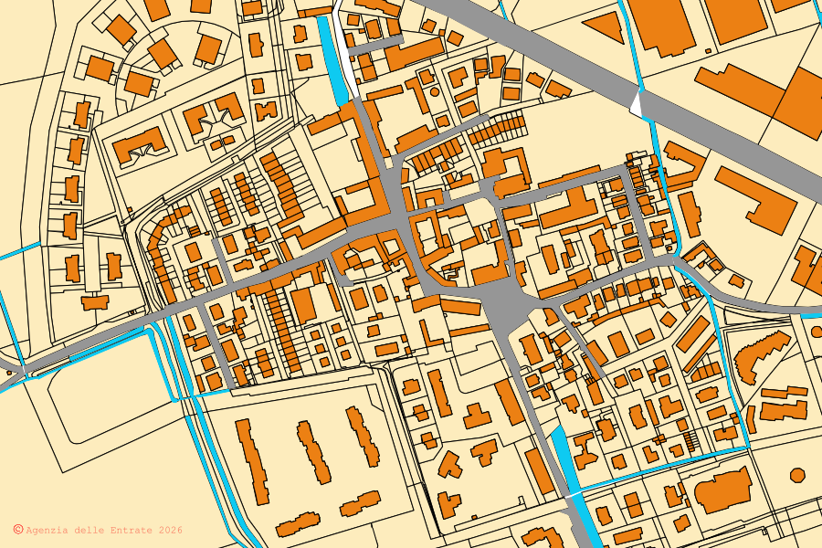 Mappa catastale del centro di Liscate: particelle e fabbricati, cartografia Agenzia delle Entrate