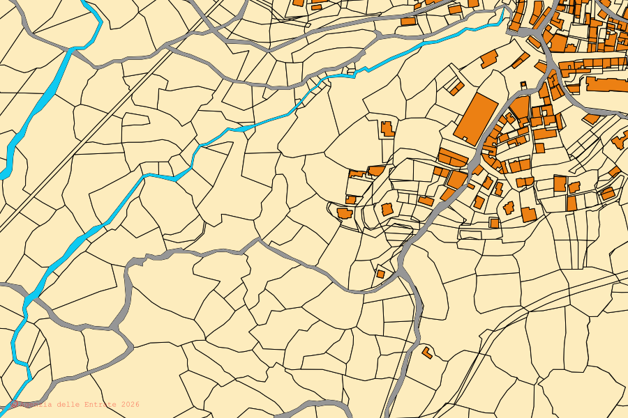 Mappa catastale del centro di Lodè: particelle e fabbricati, cartografia Agenzia delle Entrate