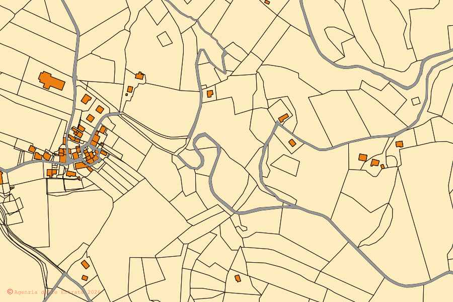 Mappa catastale del centro di Loiano: particelle e fabbricati, cartografia Agenzia delle Entrate