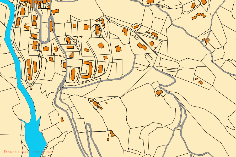 Mappa catastale del centro di Londa: particelle e fabbricati, cartografia Agenzia delle Entrate