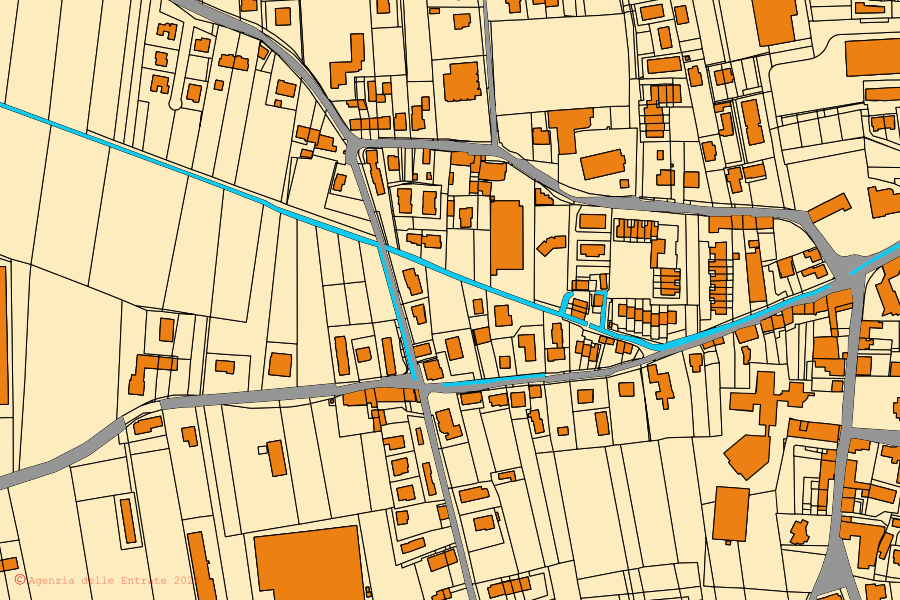 Mappa catastale del centro di Loria: particelle e fabbricati, cartografia Agenzia delle Entrate