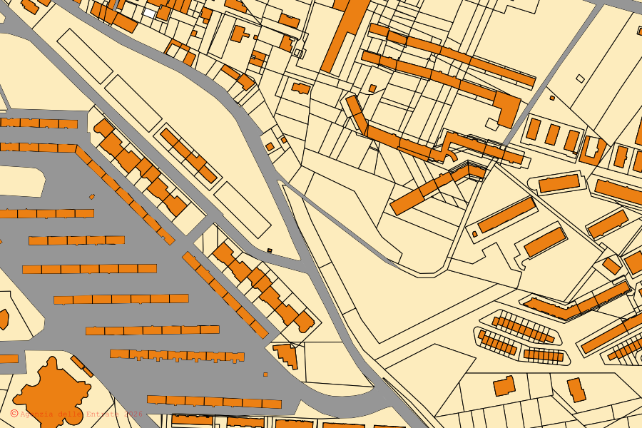 Mappa catastale del centro di Lucera: particelle e fabbricati, cartografia Agenzia delle Entrate