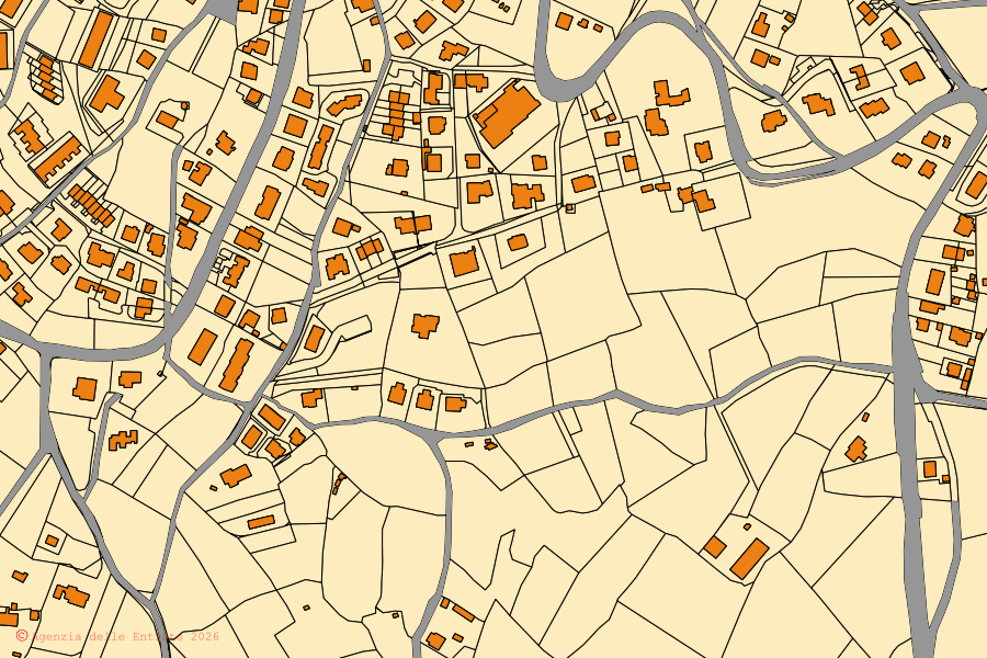 Mappa catastale del centro di Lucignano: particelle e fabbricati, cartografia Agenzia delle Entrate