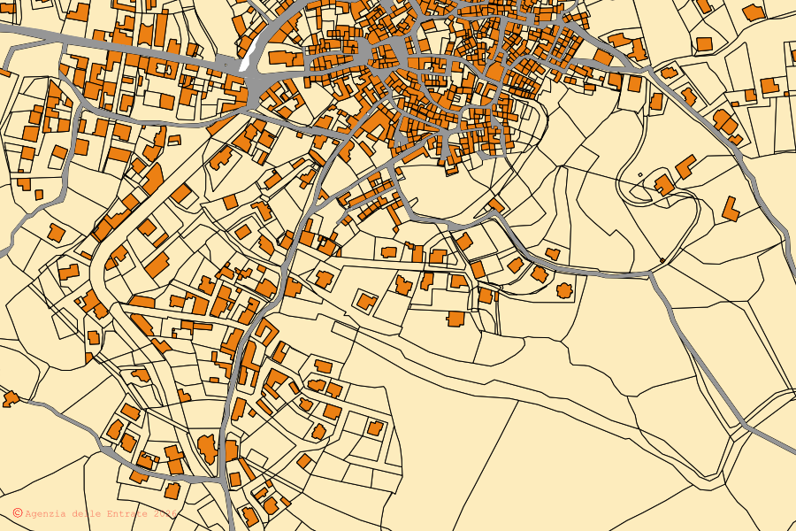 Mappa catastale del centro di Lula: particelle e fabbricati, cartografia Agenzia delle Entrate
