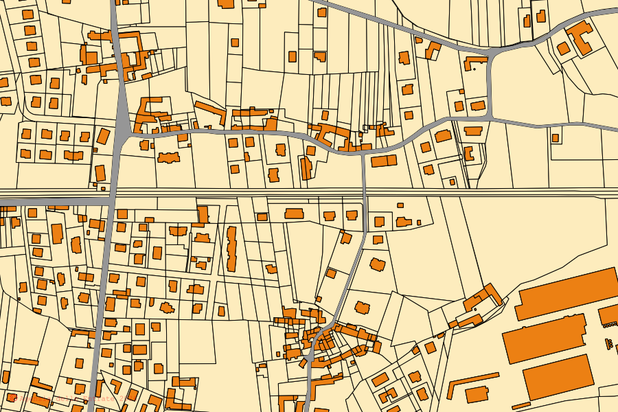 Mappa catastale del centro di Luserna San Giovanni: particelle e fabbricati, cartografia Agenzia delle Entrate