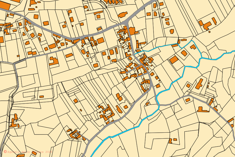 Mappa catastale del centro di Lusernetta: particelle e fabbricati, cartografia Agenzia delle Entrate