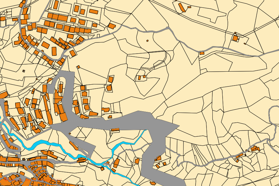 Mappa catastale del centro di Luzzi: particelle e fabbricati, cartografia Agenzia delle Entrate