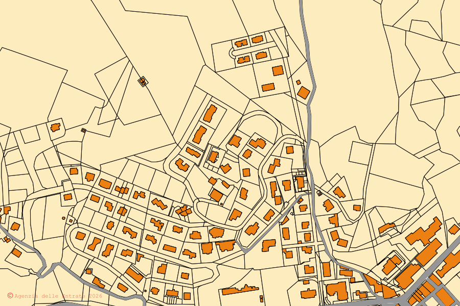 Mappa catastale del centro di Macerata Feltria: particelle e fabbricati, cartografia Agenzia delle Entrate