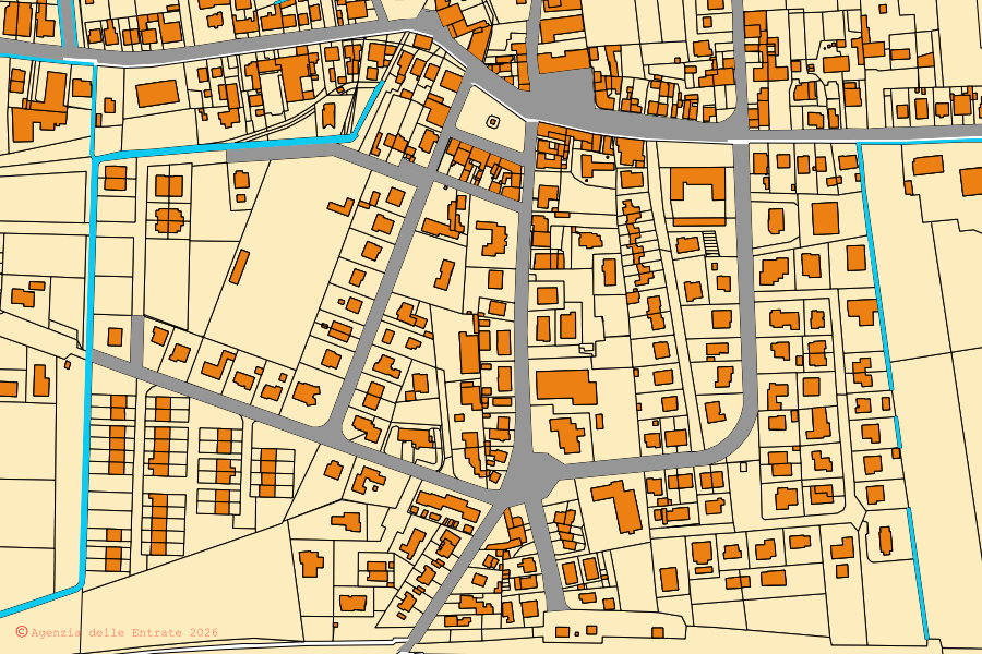 Mappa catastale del centro di Magnacavallo: particelle e fabbricati, cartografia Agenzia delle Entrate