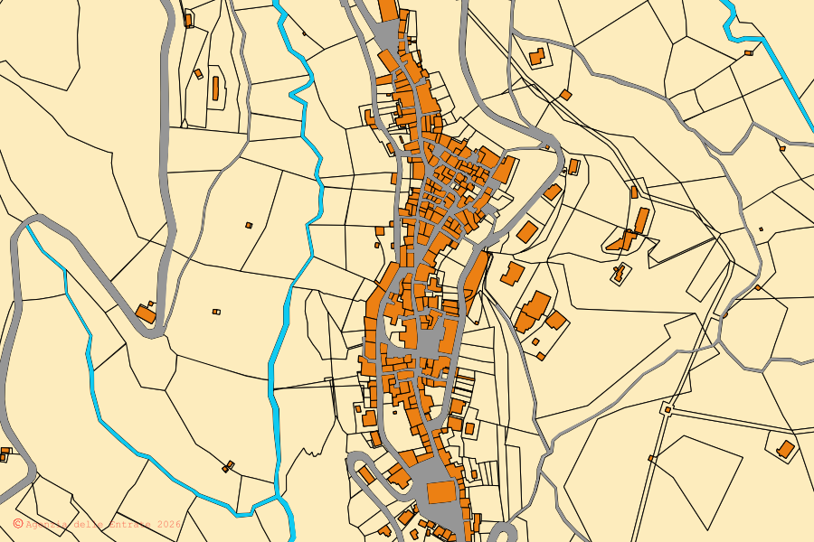 Mappa catastale del centro di Malito: particelle e fabbricati, cartografia Agenzia delle Entrate