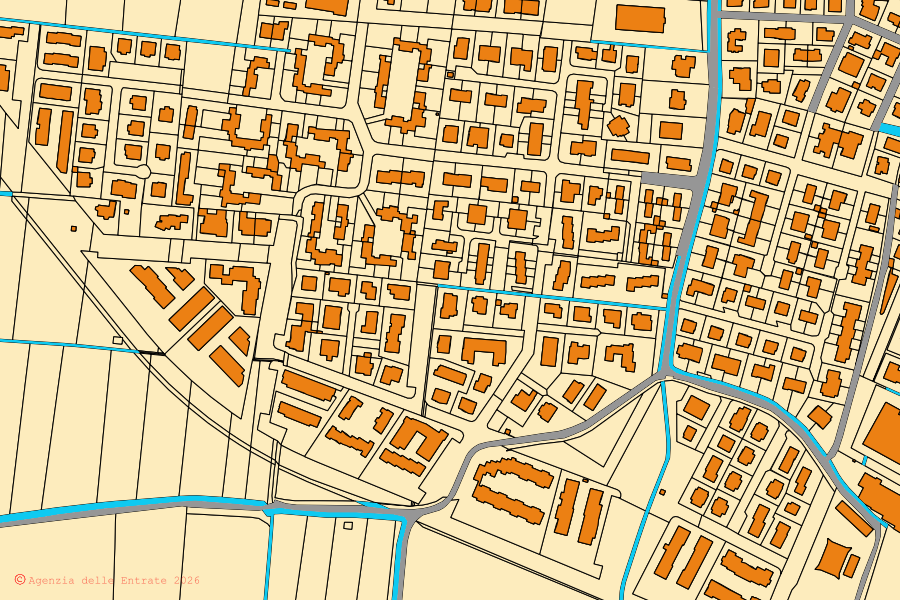Mappa catastale del centro di Manerbio: particelle e fabbricati, cartografia Agenzia delle Entrate