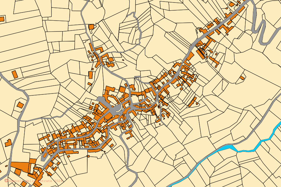 Mappa catastale del centro di Maranzana: particelle e fabbricati, cartografia Agenzia delle Entrate