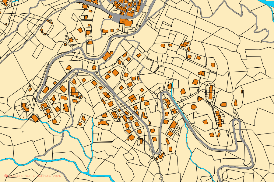 Mappa catastale del centro di Marliana: particelle e fabbricati, cartografia Agenzia delle Entrate