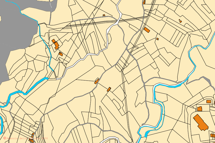 Mappa catastale del centro di Marzi: particelle e fabbricati, cartografia Agenzia delle Entrate