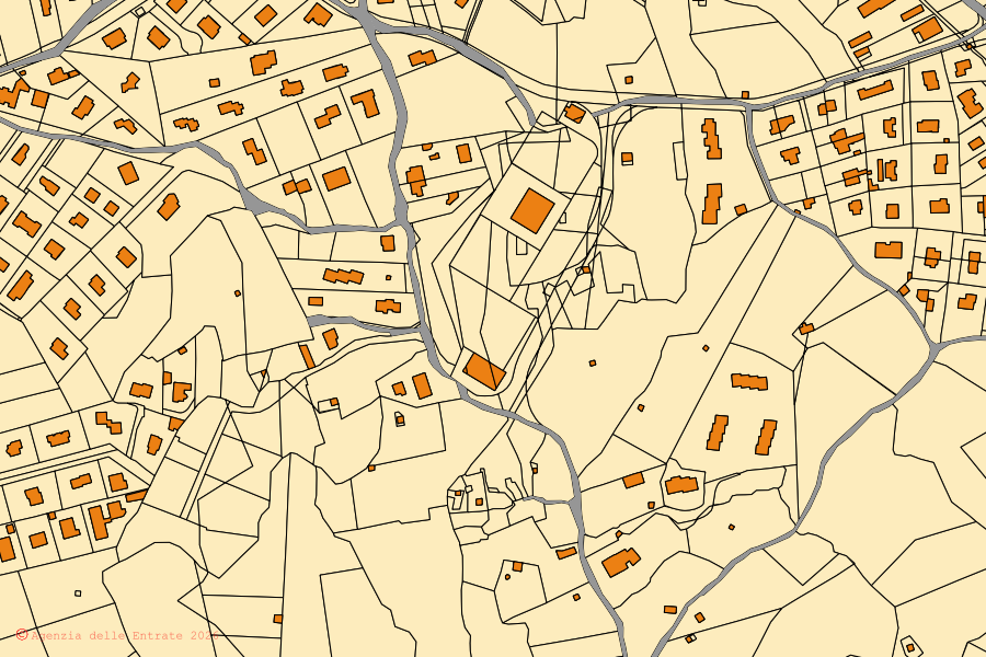 Mappa catastale del centro di Mascalucia: particelle e fabbricati, cartografia Agenzia delle Entrate