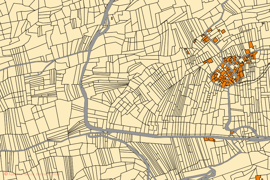 Mappa catastale del centro di Mattie: particelle e fabbricati, cartografia Agenzia delle Entrate