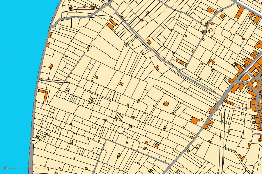 Mappa catastale del centro di Mazzarrà Sant'Andrea: particelle e fabbricati, cartografia Agenzia delle Entrate