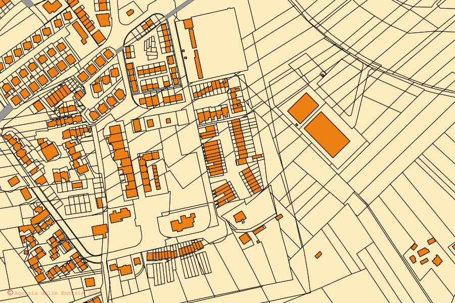 Mappa catastale del centro di Melito Irpino: particelle e fabbricati, cartografia Agenzia delle Entrate