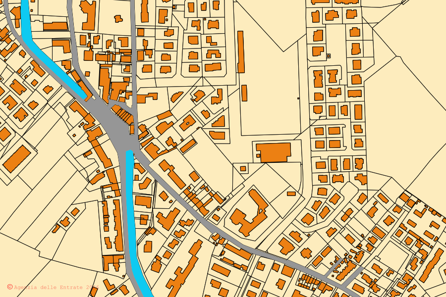Mappa catastale del centro di Meolo: particelle e fabbricati, cartografia Agenzia delle Entrate