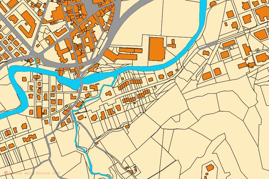 Mappa catastale del centro di Mercatello sul Metauro: particelle e fabbricati, cartografia Agenzia delle Entrate