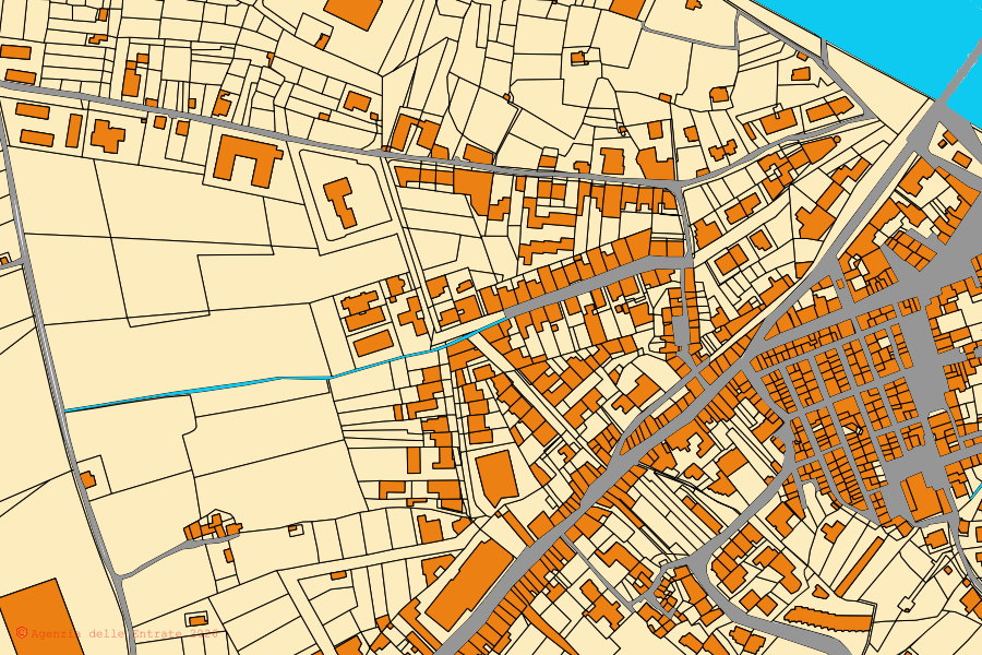 Mappa catastale del centro di Merì: particelle e fabbricati, cartografia Agenzia delle Entrate