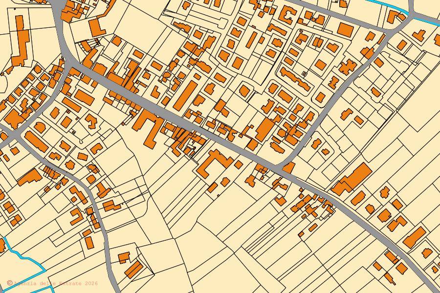 Mappa catastale del centro di Merlara: particelle e fabbricati, cartografia Agenzia delle Entrate